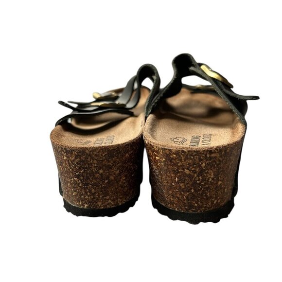 WALKING ON A CLOUD Black Strap Open Toe Cork Like Wedge Sandals US 6 - Picture 2 of 4
